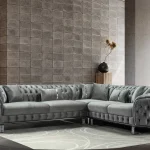 canapé turc angle capitonné velours gris doré chesterfield – paris.1