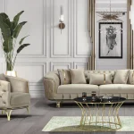 canapé turc capitonné velours beige doré chesterfield – paris.1