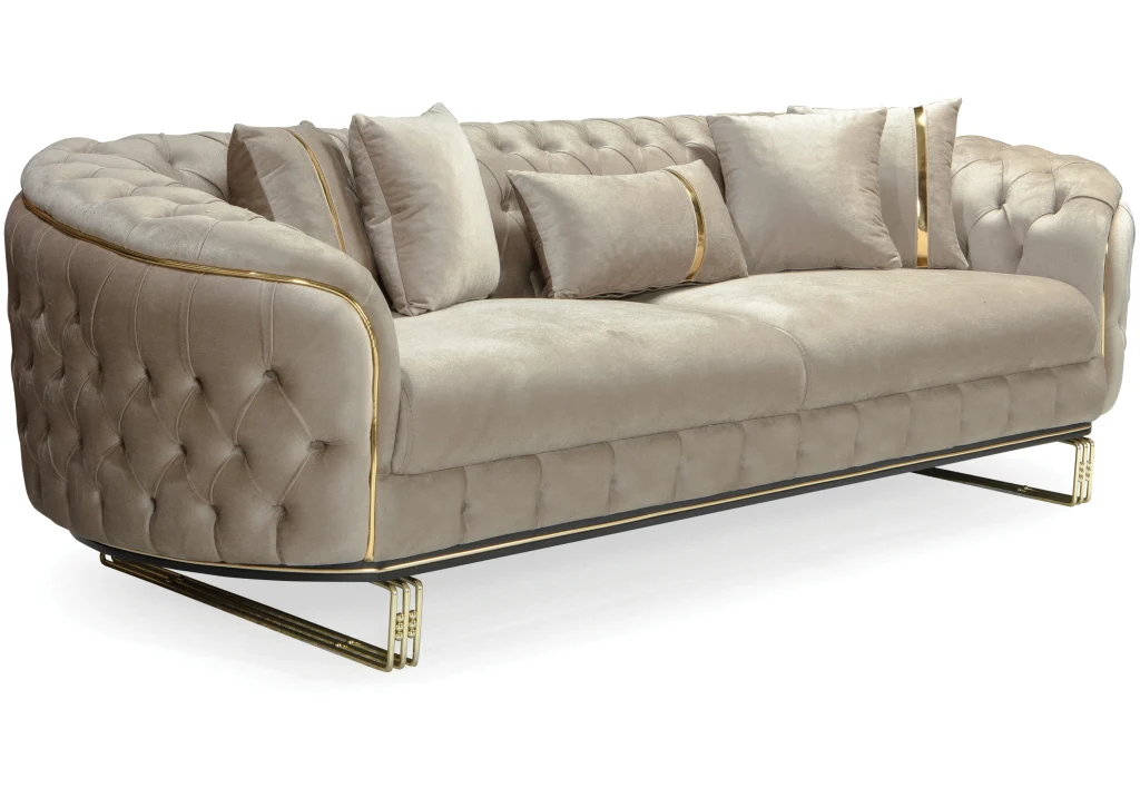 canapé turc capitonné velours beige doré chesterfield – paris.4