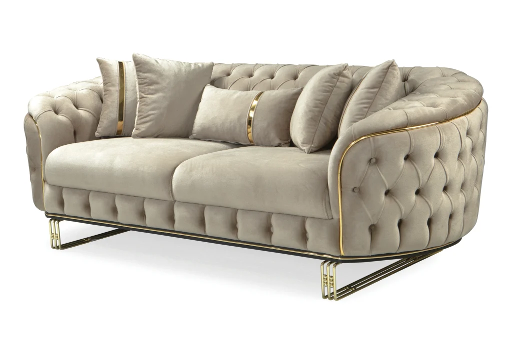 canapé turc capitonné velours beige doré chesterfield – paris.5
