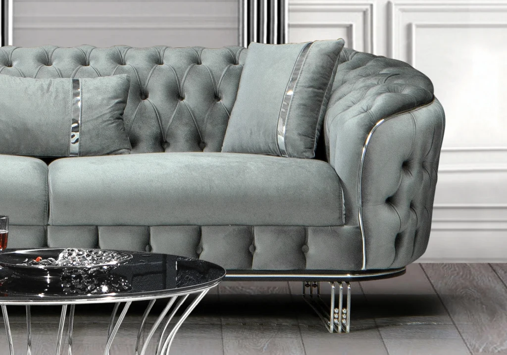 canapé turc capitonné velours gris argent chesterfield – paris.7