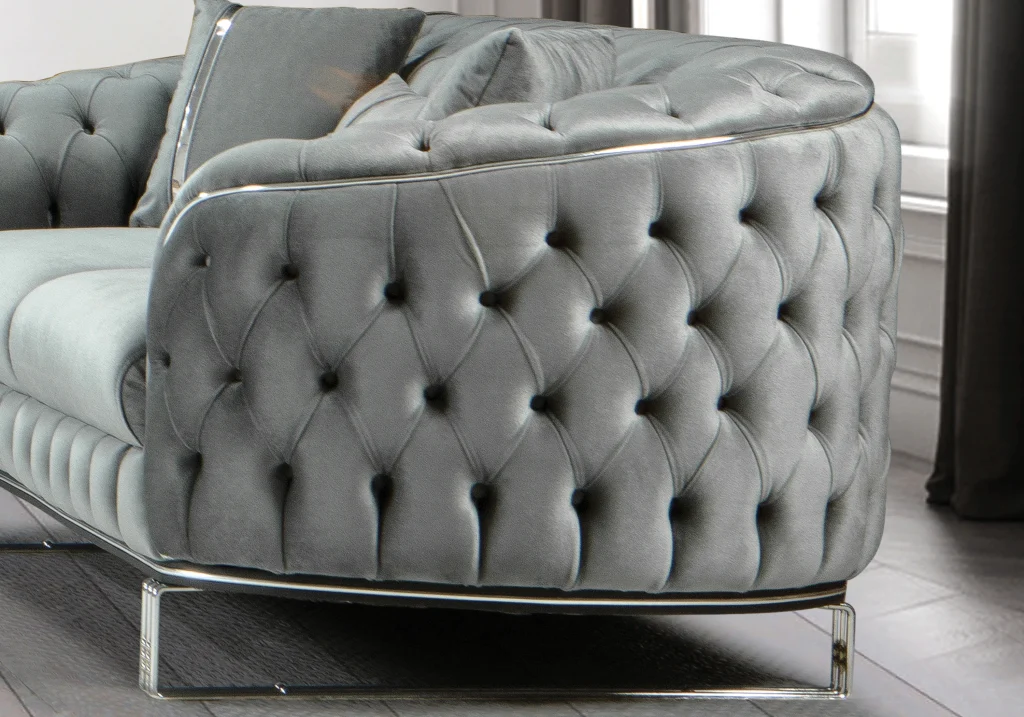 canapé turc capitonné velours gris argent chesterfield – paris.8
