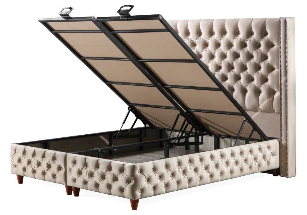 lit turc capitonné velours beige coffre rangement – star.3