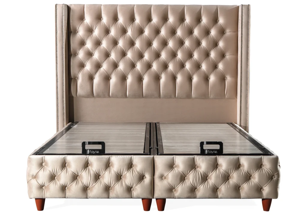 lit turc capitonné velours beige coffre rangement – star.4