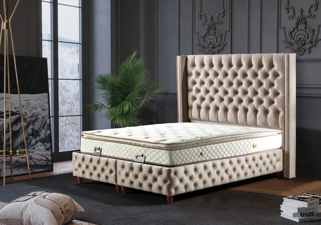 lit turc capitonné velours beige coffre rangement – star.5